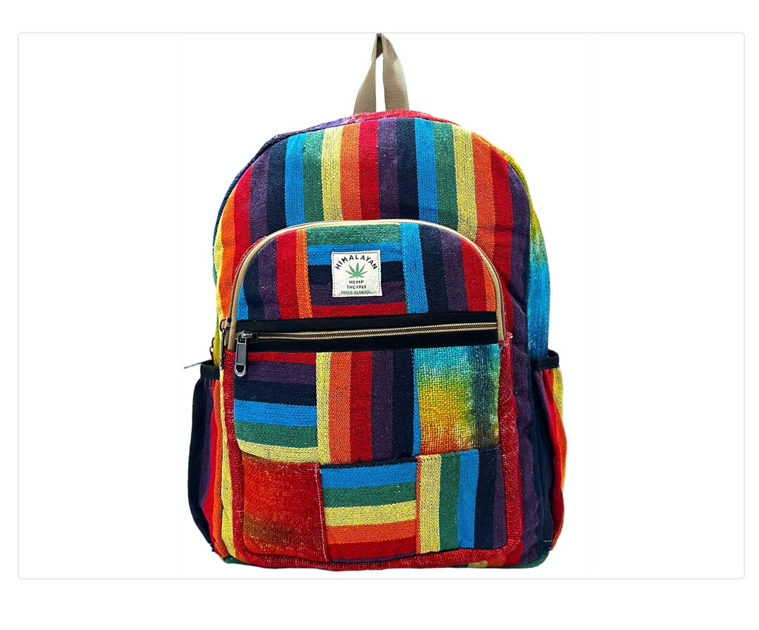 Handmade Hemp Laptop Backpack: Rainbow Travel Bag With Water