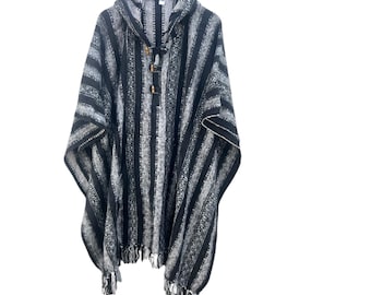 Himalayan Fashion - Mexican Poncho Men | 100% Cotton | One Size Poncho | Hippie Sweater Baja Hoodie - Blue Multicolor