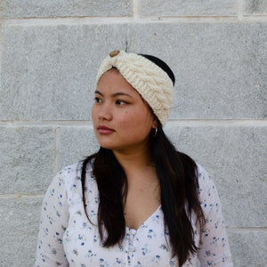 Handmade Knitted Headband with Yak Bone Buttons - Wool Headband Head Scarf - Multicolor Variation Head Wrap | One Size Stretchy Handmade