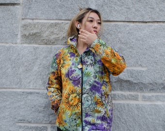 Batik Hoodie | Handarbeit aus Nepal | Extrem weicher, dehnbarer Baumwollpullover | Hippie Hoodie Sonnen Design