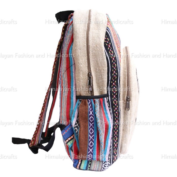 Large All Natural Pure Hemp Multi Pockets Laptop Backpack - Elephant Design Large All Natural Pure Hemp Multi Pockets Laptop Backpack  main image 4