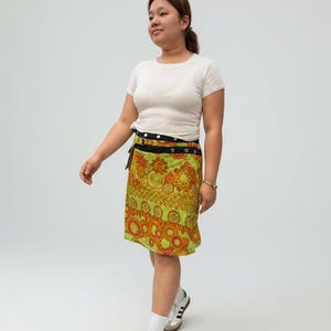 Falda reversible azul con adornos, falda de algodón ajustable con bolsillos, ropa de viaje, talla única, falda con bolsillo. Precio: