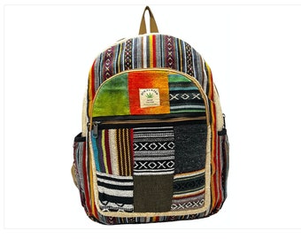 Handmade Hemp Laptop Backpack: Boho Travel Bag with Water Bottle Pocket