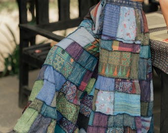 Handmade Boho Patchwork Palazzo Pants – 100% Cotton Hippie Phat Pants | Wide Leg Festival Trousers | Fair Trade Nepal Clothing
