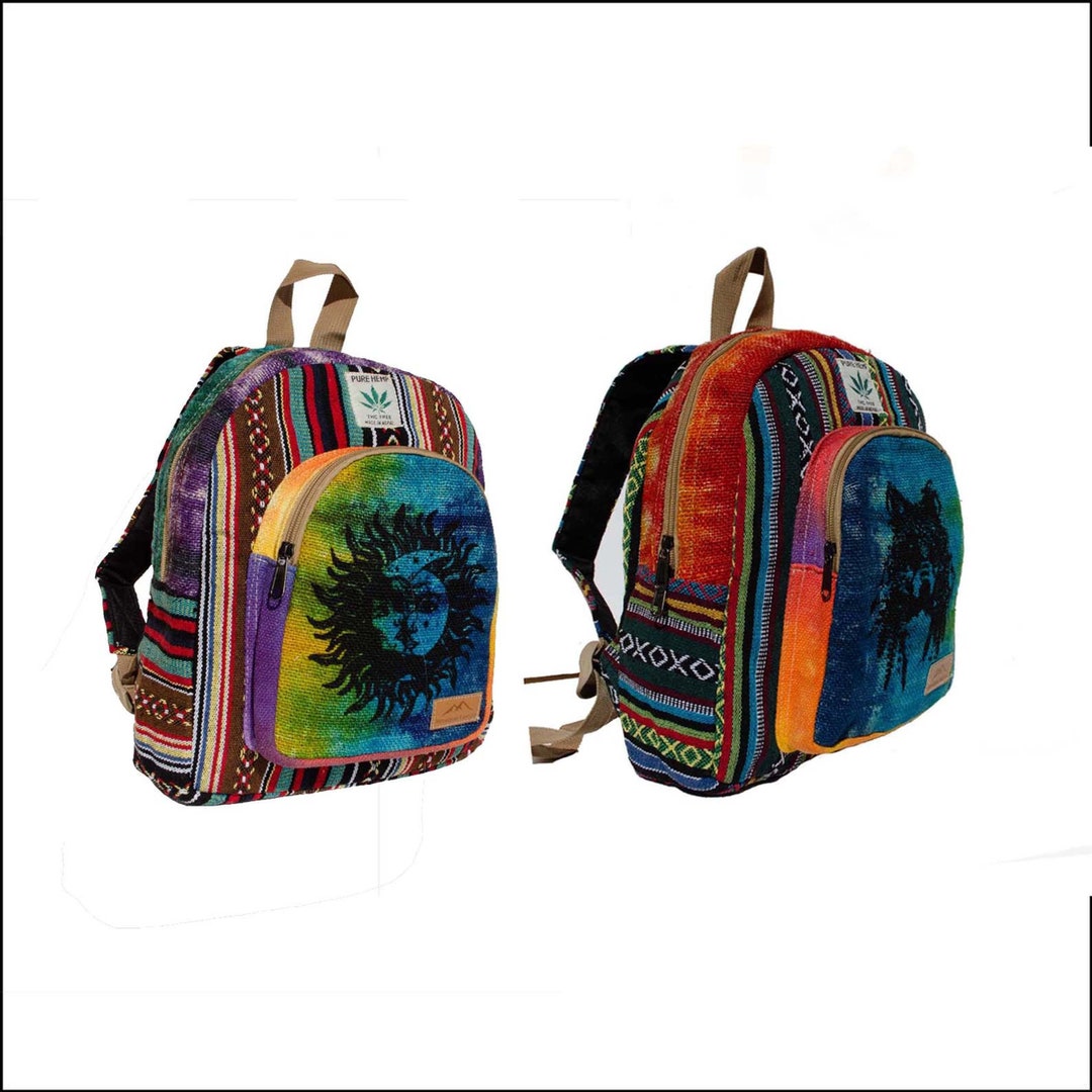 Mini sac à dos en chanvre fait main Design arbre de vie et