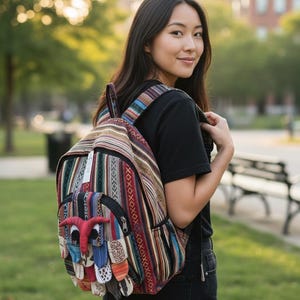 Boho tas met dierenprint, schattig kleurrijk uilontwerp, lichtgewicht alledaagse rugzak, handgemaakte bohostijl uit Nepal