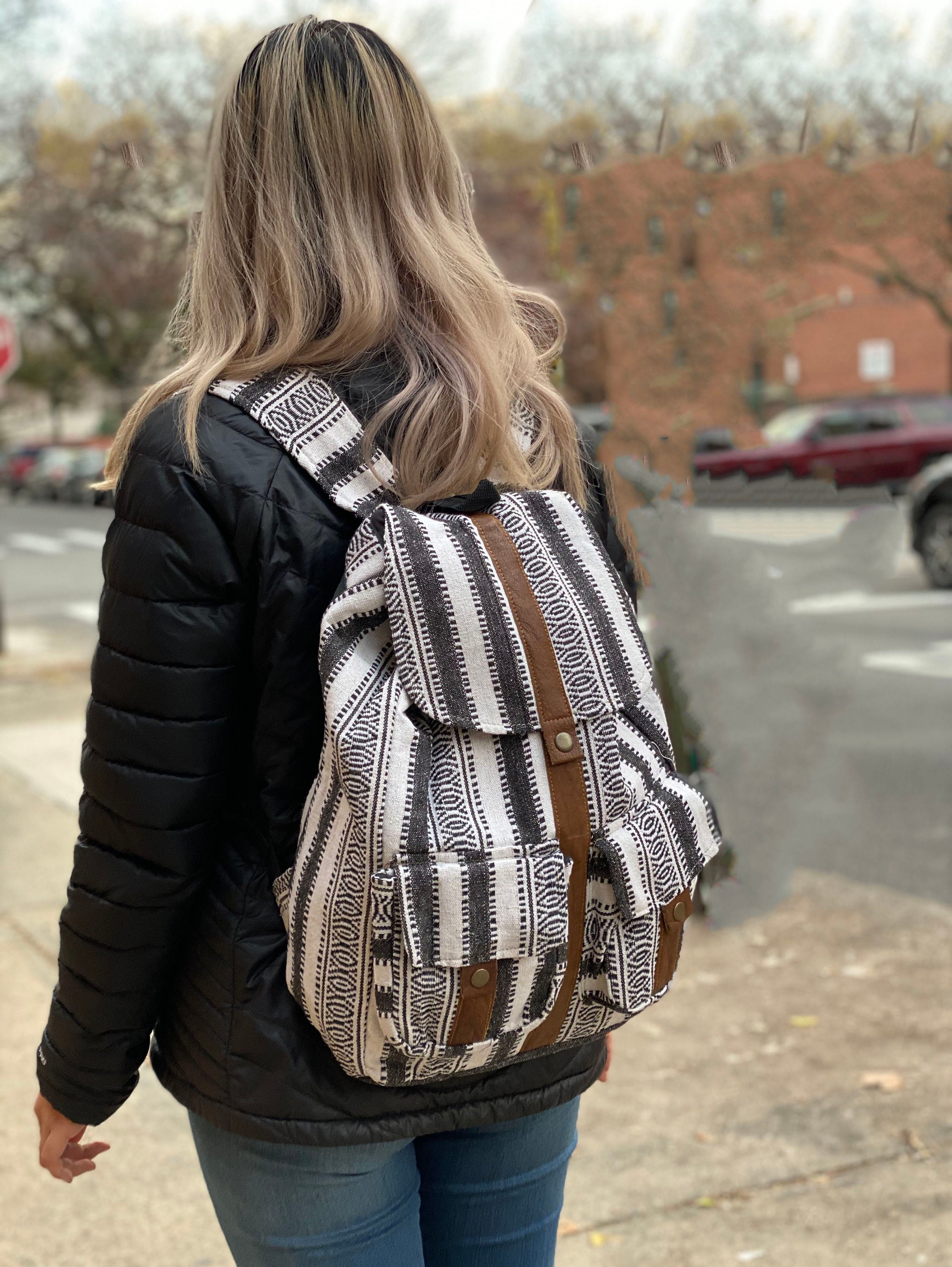 Woven Reed Backpack Woven Handmade Backpack - 100% Cotton | Leather Straps - Large Backpack ...