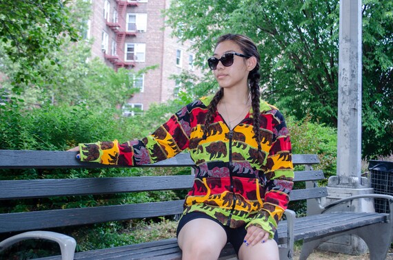 Rasta Striped Bear Print Hippie Hoodie Jacket Small Medium Zip up Hoodie Hood Bohemian Hippie 100 Cotton Jacket Hoodie Etsy UK