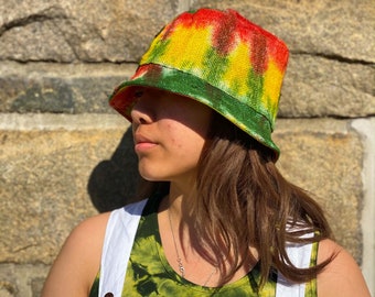 Handmade Hemp Cotton Tie Dye Bucket Hat - Unisex One Size Hemp Hat - Handmade in Nepal