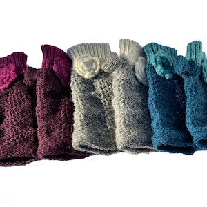 Handmade Multicolor Hand Knit Wool Hand Warmer with Thumb Hole Fleece Lined with Wool Embroidery | One Size Hand Warmer Mitten - Unisex