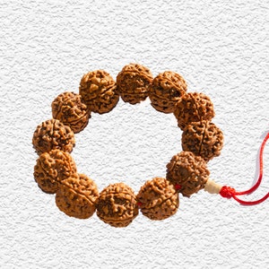 Handgjorda Rudram 5 Mukhi Rudraksha Armband - 5 Face Rudraksh Wrist Armband Java Lab Certified 12 mm | Boho Hippie Style -Buddhism Armband