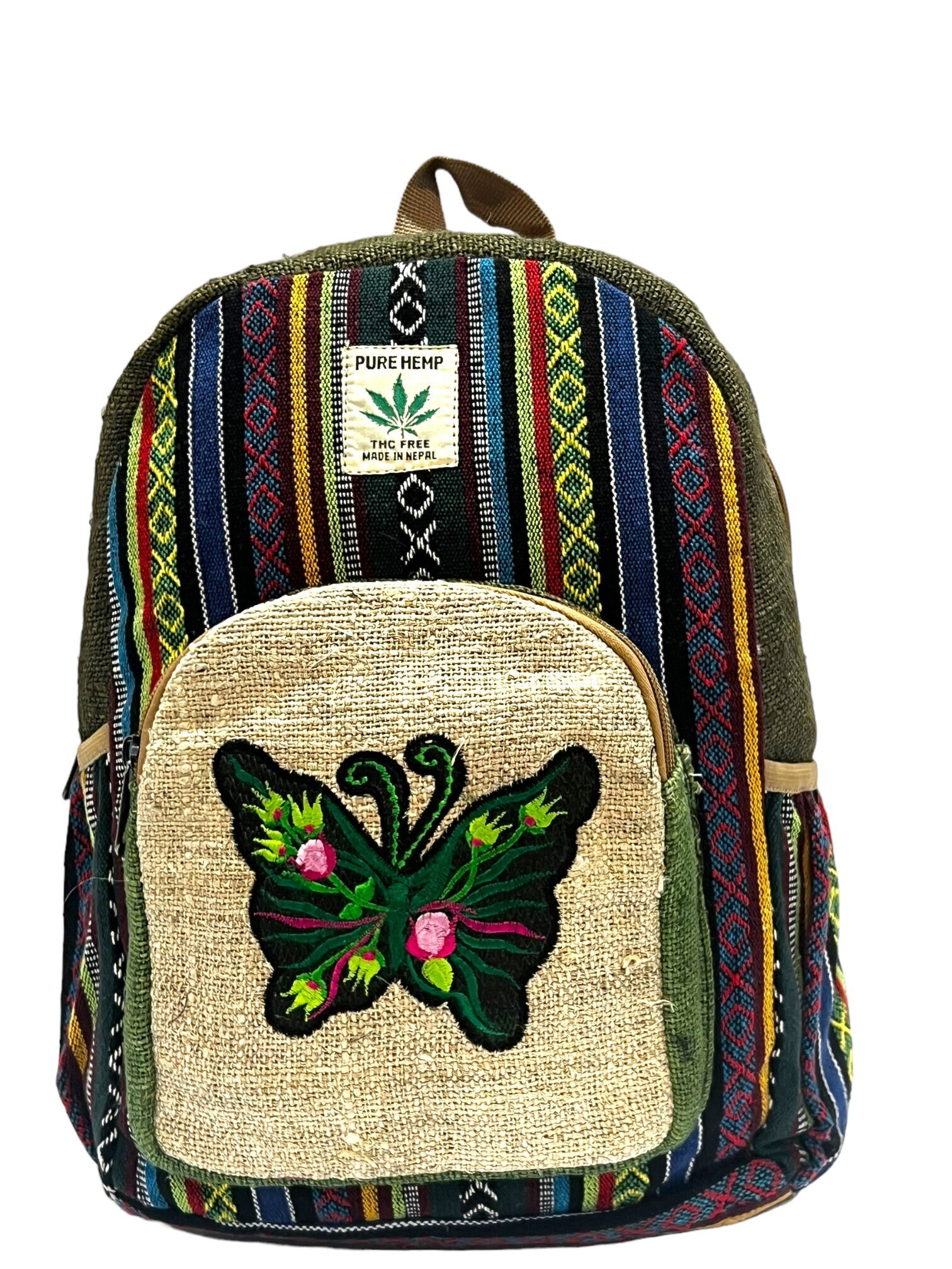Handmade Mini Hemp Backpack: Butterfly Design, Boho Hippie  display picture 2