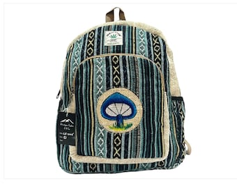 Mini Hemp Backpack: Handmade Mushroom Design Travel Backpack