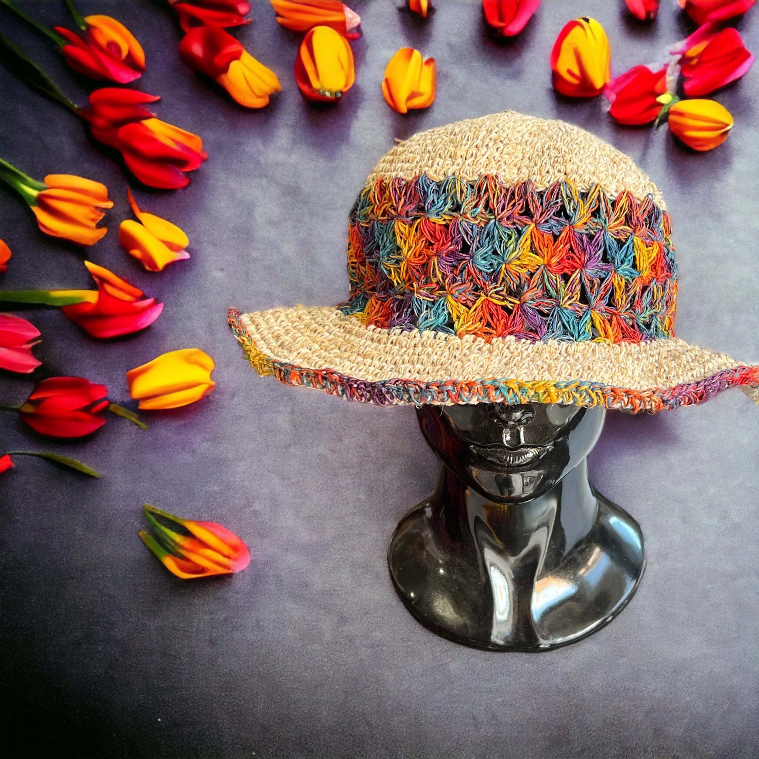 Tabask Women\'s 100% Silk Unique Boho Nepal Hemp Woven Hat Beanie EUC Multicolor NICE Vintage Wool Tibetan Nepalese Style Thinking Smoking  main image 2