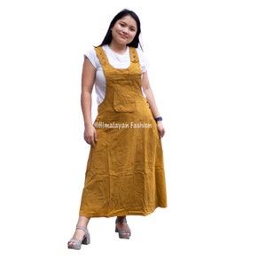 Handmade Bib Overall Dress with Pocket - 100% Cotton Nepal | Jumper | Overall Dress Skirt | Women's - Handmade Dress | Dungaree Dress