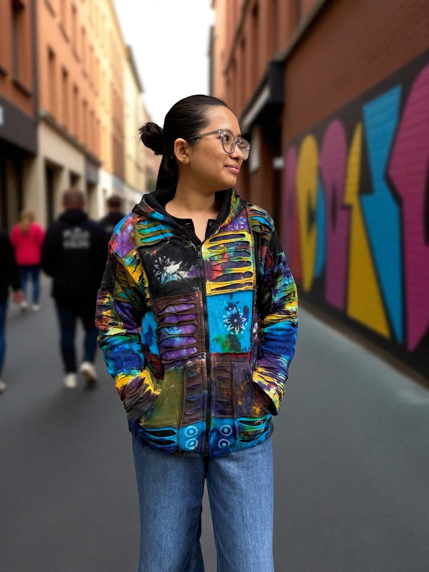 Veste Coton Népal Doublée Polaire - Capuche Imprimée Main - Taille XL - Unisexe - Neuf