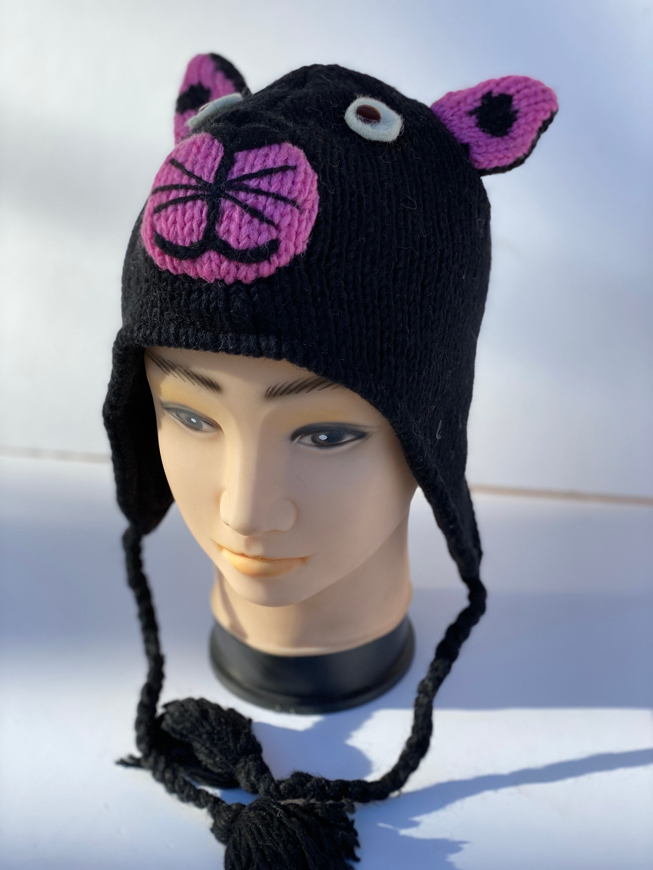 Chapeau Animal Fait Main En Laine Du Népal - Taille Unique, Couleurs Vives, Avec étiquettes