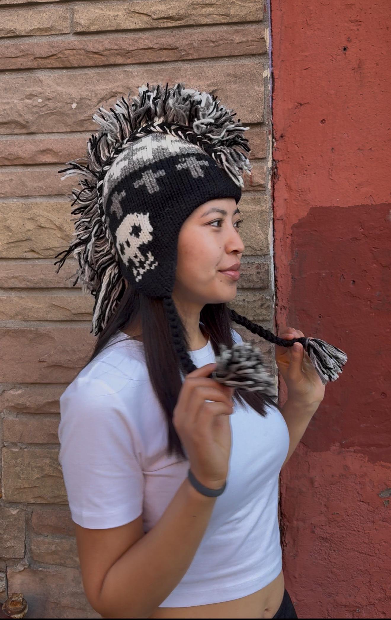 Nirvanna Designs Purple Knit Mohawk Hat Handmade Wool Adult OSFM Nepal Nirvanna Designs Wolf Hand-Crochet Wool Earflap Hat – Quite Cozy main image 2