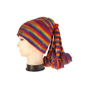 Handmade Rainbow Beanie Hat Handmade in Nepal 100% Wool Beanie Hat One Size Unisex with Lining