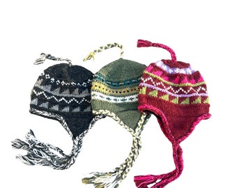 Handmade Yak Wool Beanie Hat with Earflaps: Fleece Lined Winter Hat