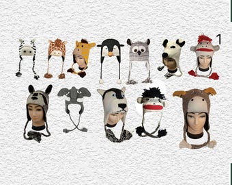 Handmade Wool Nepal Animal Hats | Adult Costume Winter Animal Hat One Size