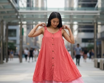 Handmade Nepal Cotton Wrinkle Dress Multicolor | One Size - Double layers with lining with Pockets