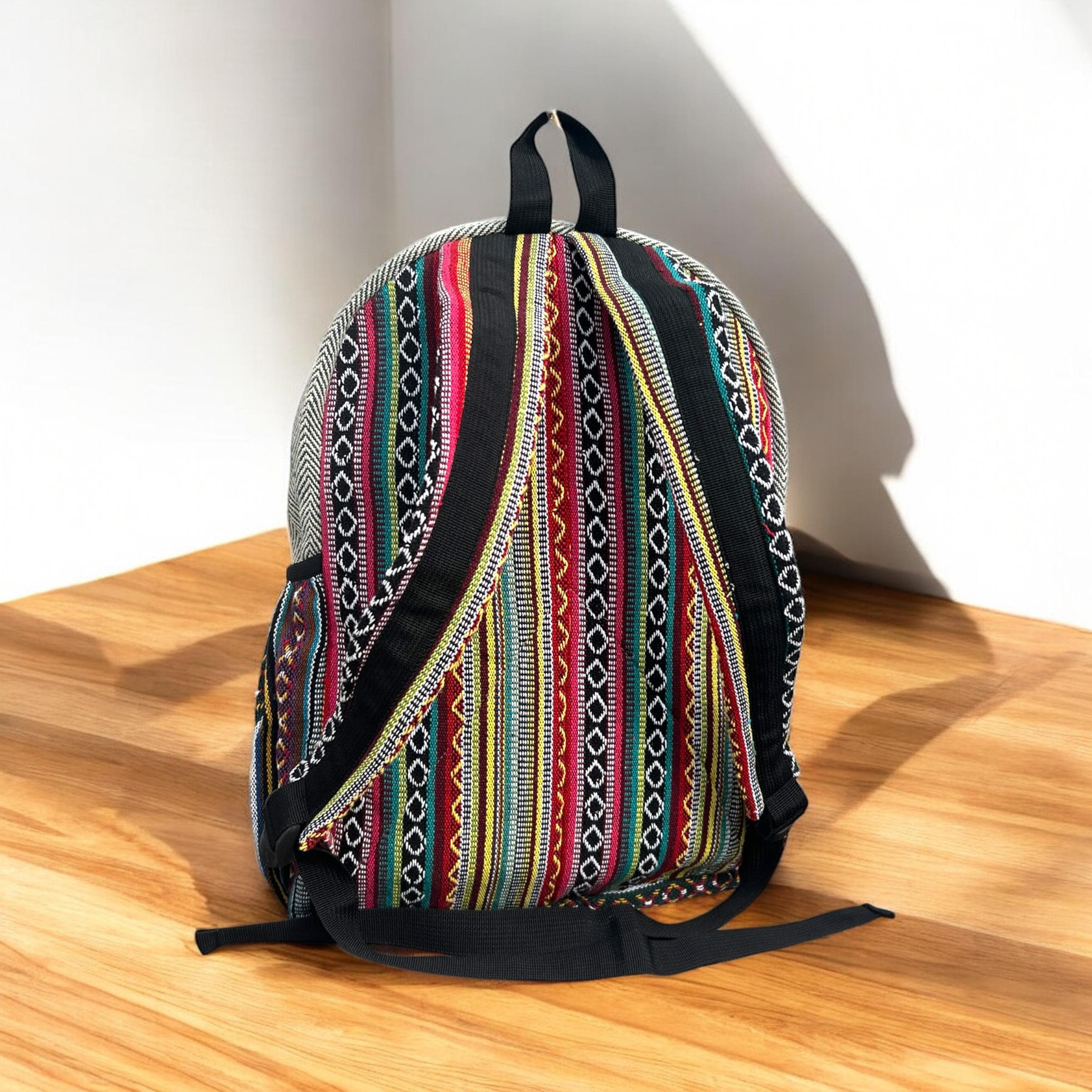 Large Hemp Backpack Multi Pocket Daypack Adjustable Straps Boho Style Handmade Large Multi Pocket Natural Hippie Hemp Nepal  main image 3