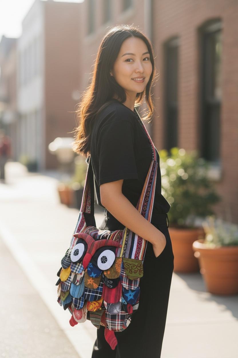 Handmade Owl Crossbody Bag