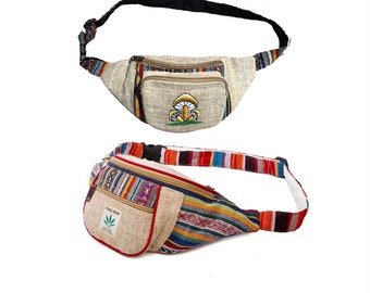 Himalayan Fashion Hemp Fanny Pack | Nepal Handmade Hemp Adjustable Fanny - Boho Hippie Multi Color | Standard Design Fanny Pack One Size