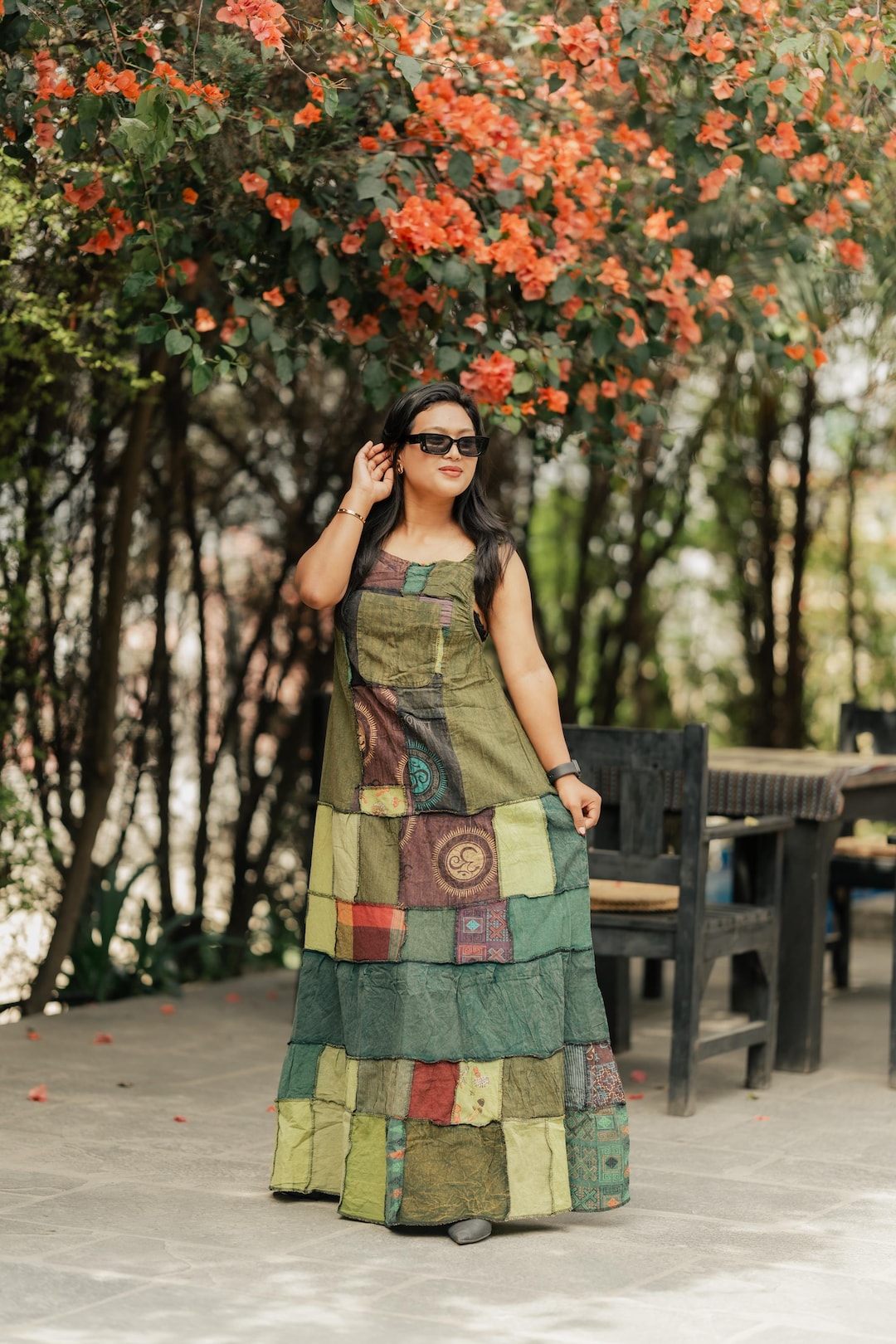 Handmade in Nepal Patchwork Maxi Dress, Boho Festival Cotton Dress