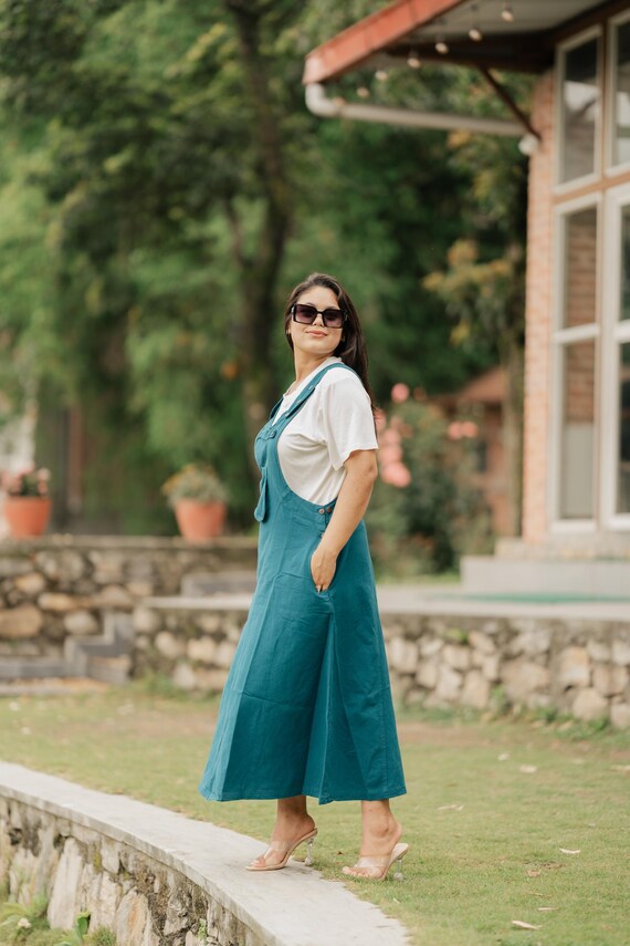 Handmade Bib Overall Dress With Pocket - 100% Cotton Nepal | Multicolor Jumper | Overall Dress Skirt | Women's - Handmade Dress | Dungaree