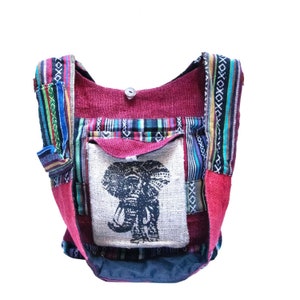 Handgemachte Umhängetasche aus 100% Hanf - Animal Designs Style | Umhängetasche Aztec Boho Style - Große Tasche Crossbody Schultertasche - Handgemacht in Nepal