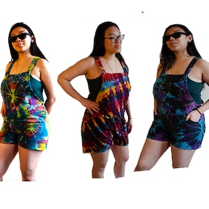 Handmade Tie Dye Cotton Nepal Overalls Shorts Multicolor - 100% Cotton | Boho Hippie Design