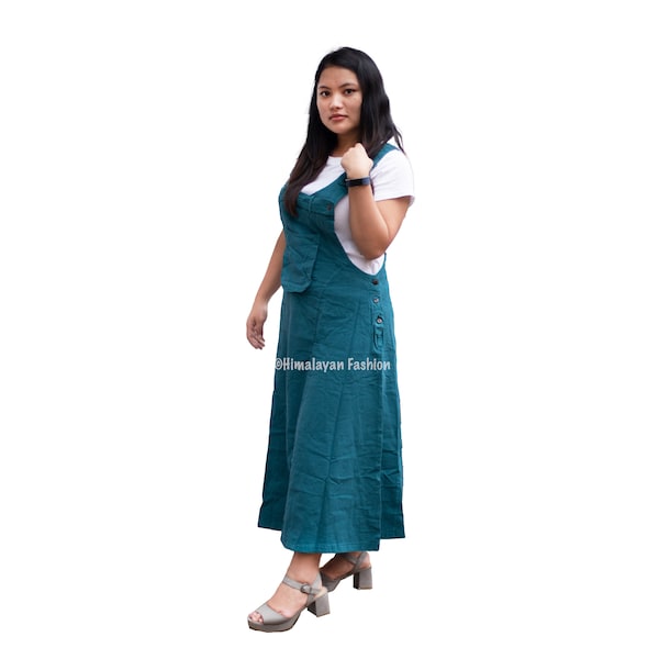 Handmade Bib Overall Dress with Pocket - 100% Cotton Nepal | Multicolor Jumper | Overall Dress Skirt | Women's - Handmade Dress | Dungaree