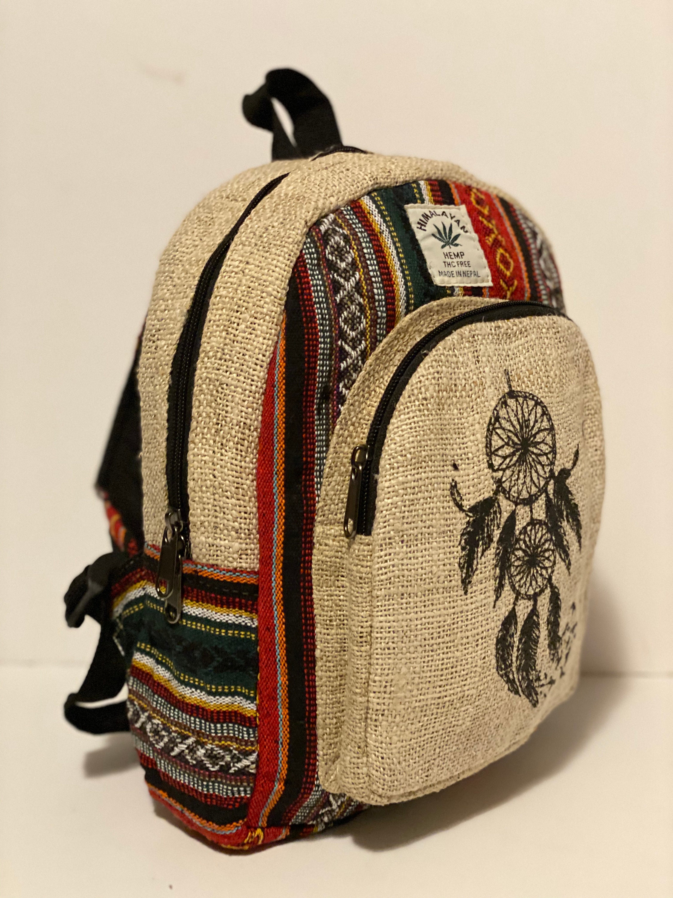 Small Mini Handmade Hemp Backpack - Husky| Cat | Dream Catcher