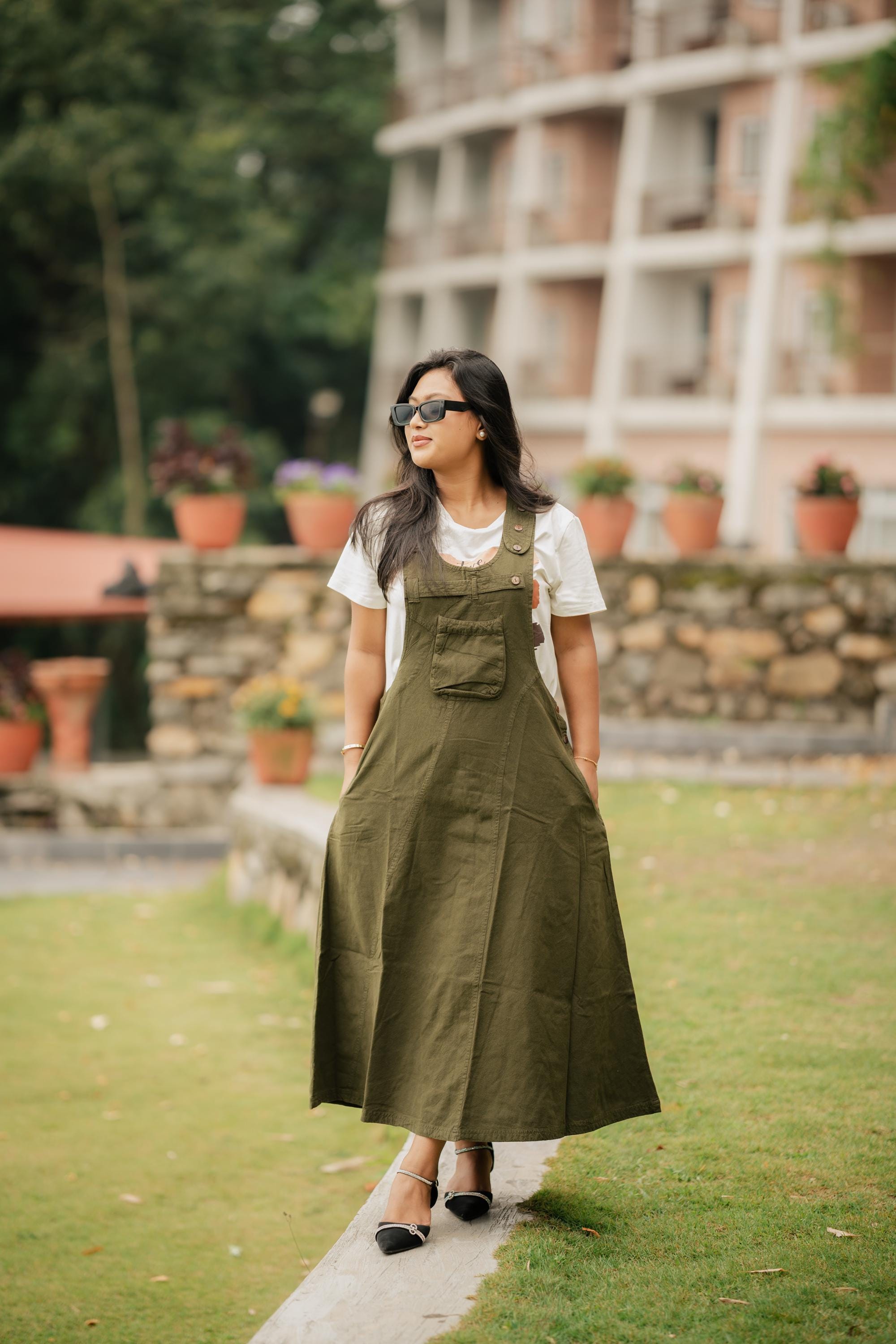 Handmade Bib Overall Dress with Pocket - 100% Cotton Nepal | Jumper | Overall Dress Skirt | Women's - Handmade Dress