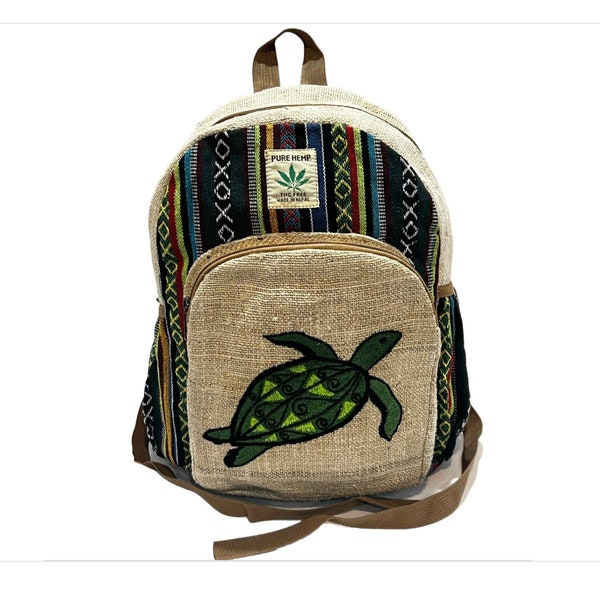 Handmade Mini Hemp Backpack: Turtle Design Travel Backpack