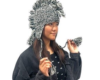 Handmade Gray Mohawk Hat - One Size | 100% Wool - Handmade in Nepal  | Unisex - Boho Hippie  Grey Gray Mohawk Winter Hat Knitted