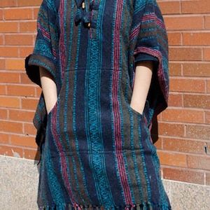 Heavy Cotton Hooded Hoodie Poncho | 100 Percent Cotton - HandMade In Nepal| One Size - Multicolor | Thick Breathable - Kangaroo Pockets