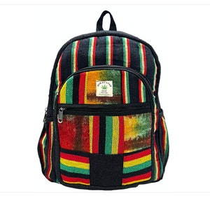 Sac à dos en chanvre pour ordinateur portable fait main | Sac à dos de voyage | Sac à dos Rasta Design | Sac à dos unisexe bohème hippie avec poche pour bouteille d&#39;eau |