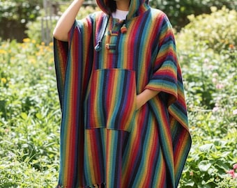 Handmade Rainbow Ponchos Multi color nepali Poncho Blanket Poncho | Boho Hippie Poncho Cover | One Size | Unisex Design Poncho.