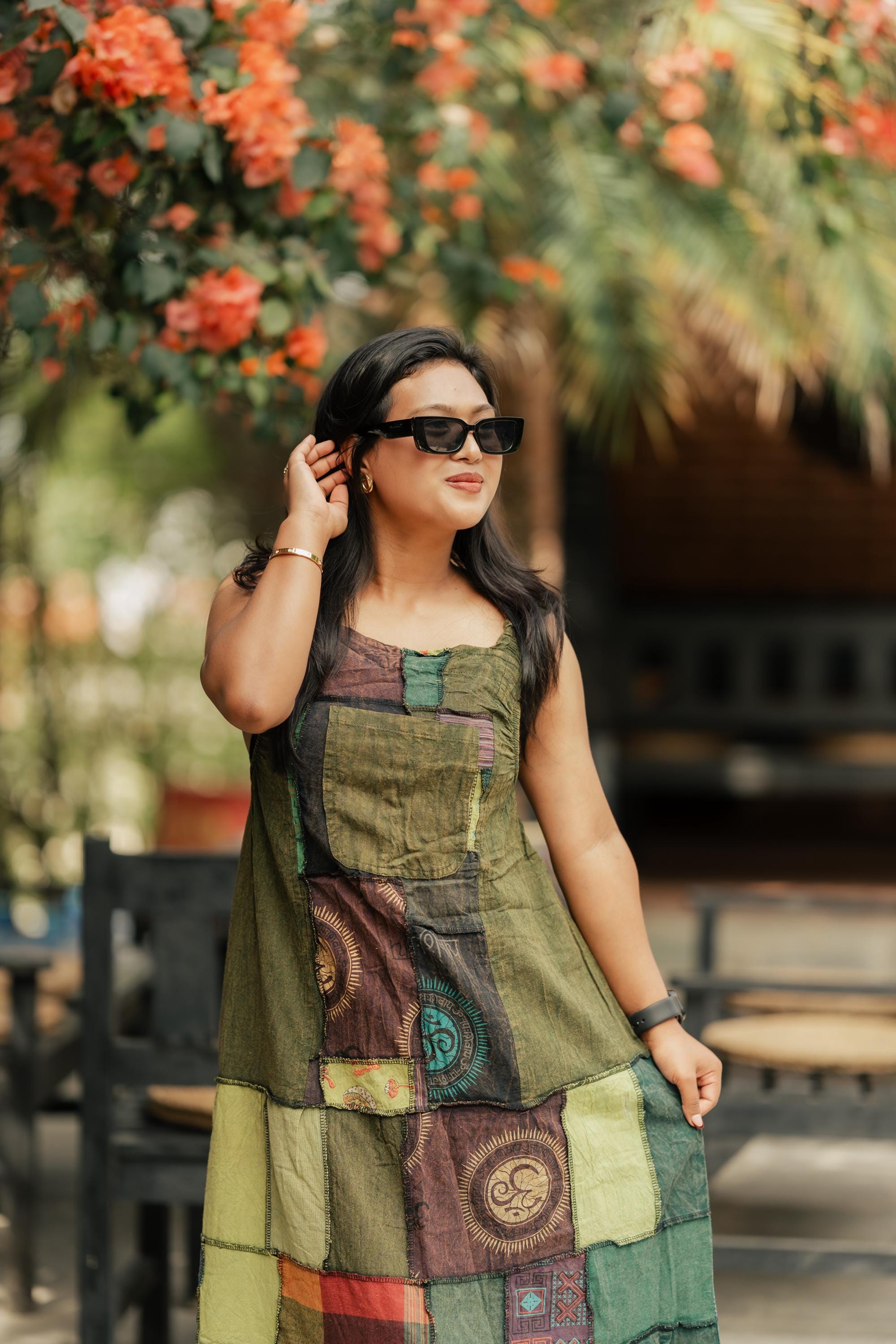 ladies dresses in nepal Handmade Patchwork Maxi Dress, Boho Festival Cotton Dress Vest coat and pant