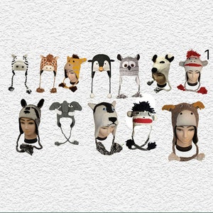Handmade Wool Nepal Animal Hats | Adult Costume Winter Animal Hat One Size