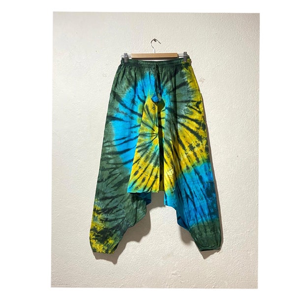 Handmade Organic Cotton Tie Dye Yoga Pants Harem Trouser Pants from Nepal - Bohemian Hippie Trousers One Size Harem Pants with Pockets