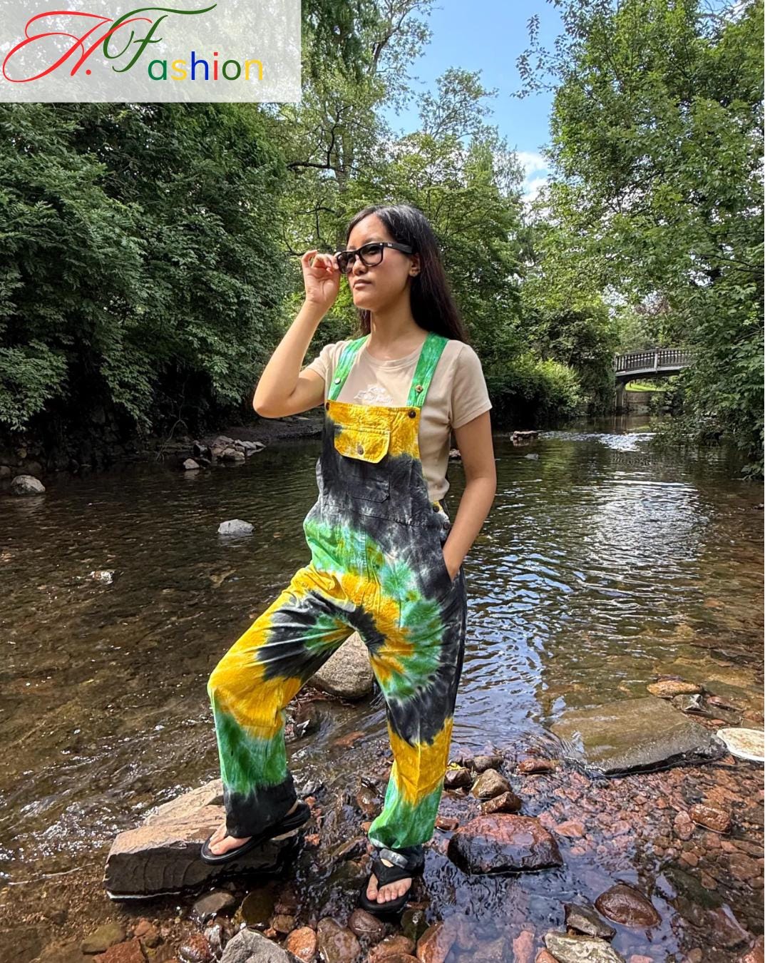 Tie-Dye Organic Cotton Overalls: Handmade Unisex Summer Jumpsuit