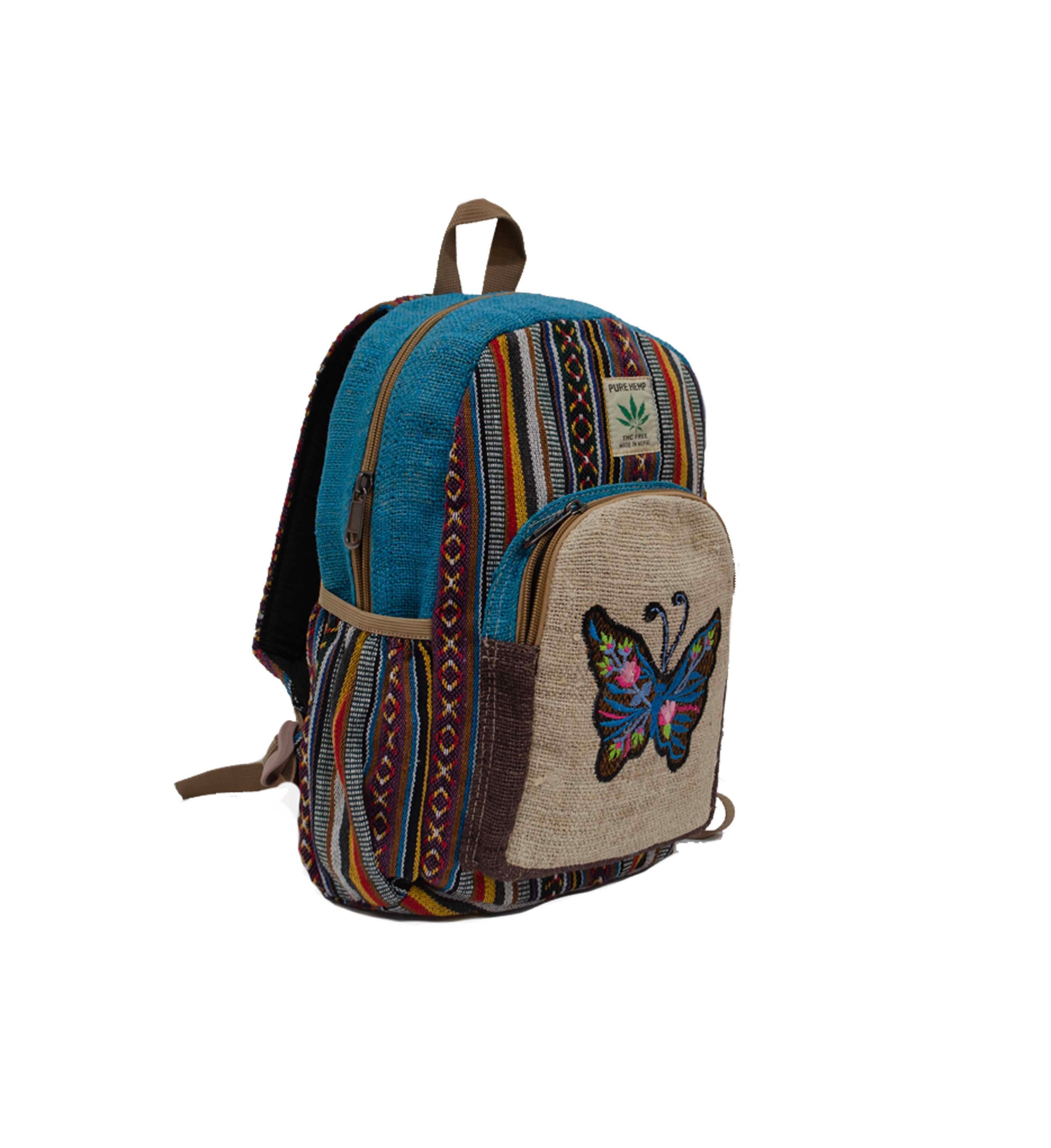 Pure Hemp Butterfly Mini Backpack! Himalayan Hemp Mini Backpack Flower Butterfly Embroidery  main image 4