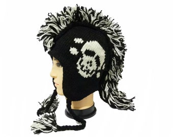 Handmade Black Skull Mohawk Hat