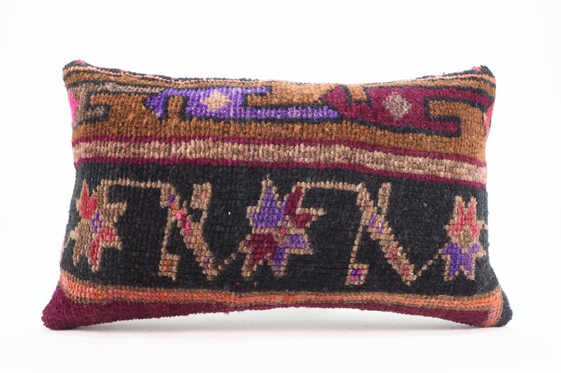 old pillow ID- 658 Carpet Pillow Carpet Rug Pillow 12x20 turkish rug pillow,handmade pillow,boho pillow,vintage pillow wool pillow