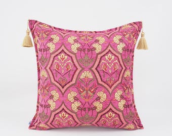 Fabric Pillow 24x24, Fabric Pillow,Pink Carnation Pattern Fabric Pillow,Turkish Pillow,Bohemian Pillow,Accent pillow,Decorative pillow