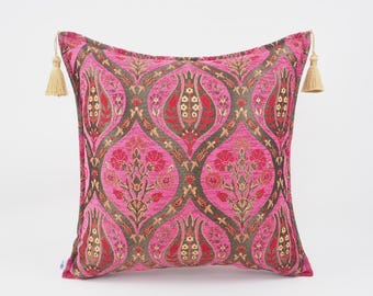Fabric Pillow 24x24, Fabric Pillow, PINK Tulip Pattern Fabric Pillow, Turkish Pillow, Bohemian Pillow, Accent pillow, Decorative pillow